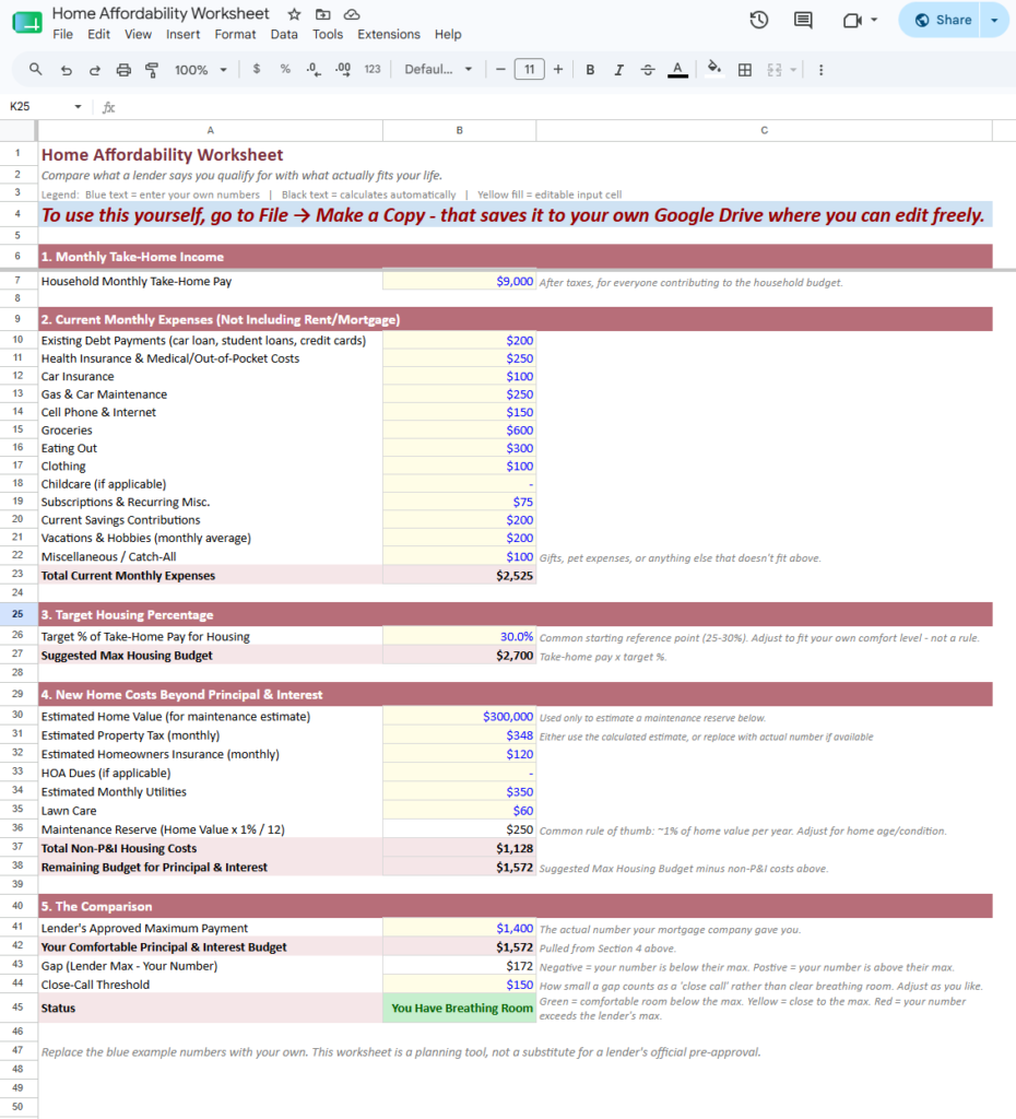 How much house can you afford spreadsheet